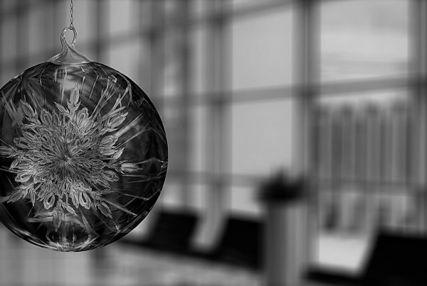 picture shows a Christmas decoration hanging in an office