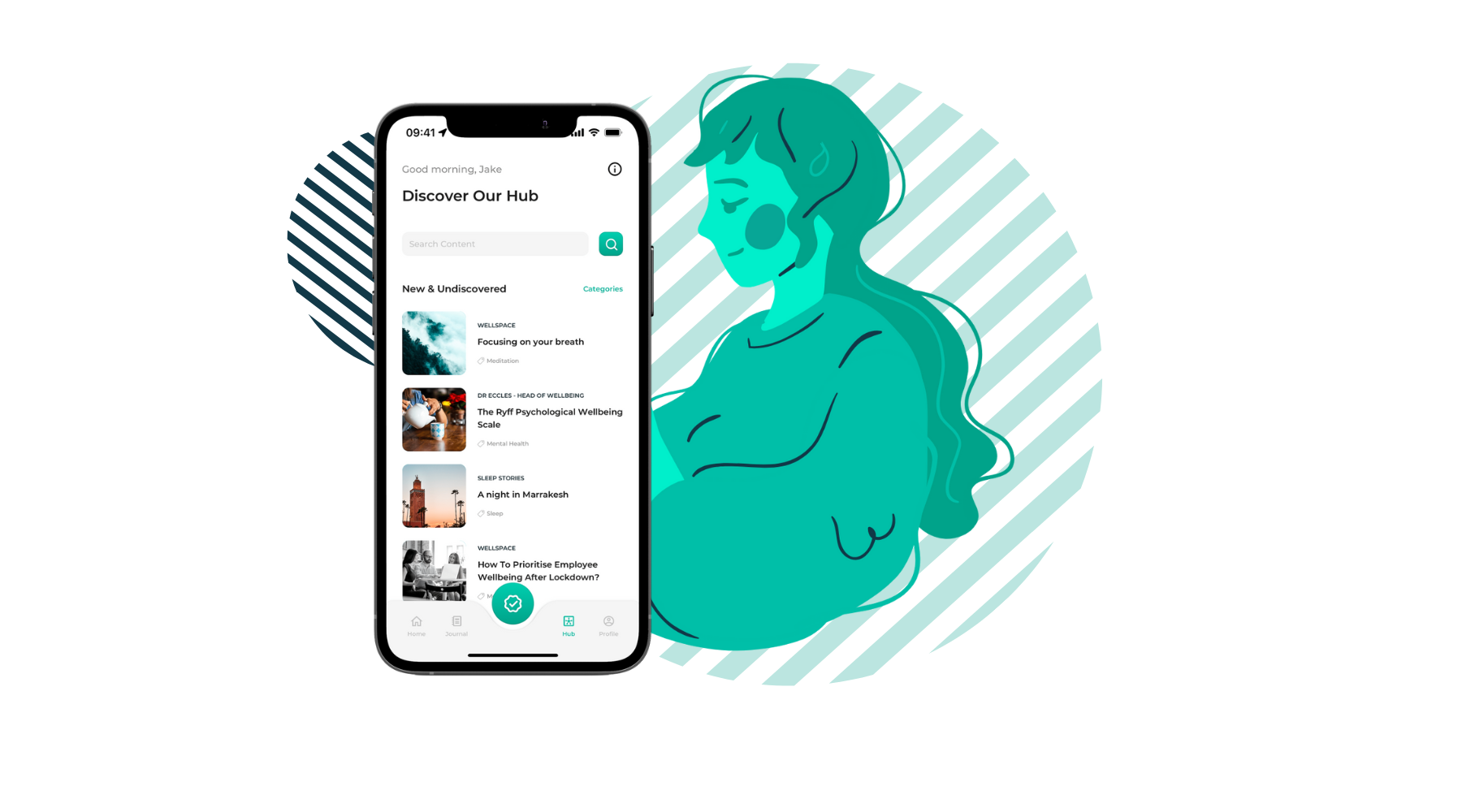 Corporate Wellbeing App Content Hub on iPhone